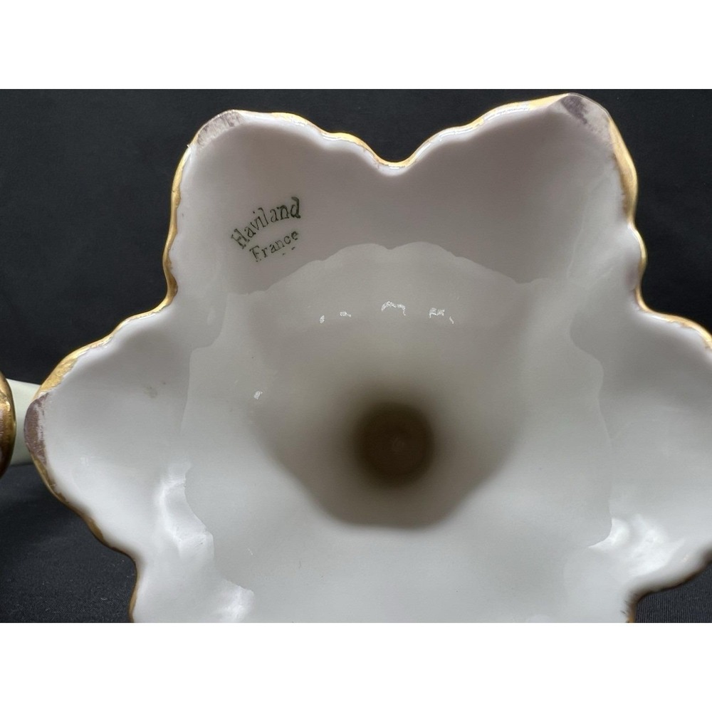 Haviland France Limoges Porcelain Candlestick Holders Pink Rose Gold Trim Set 2 - Picture 9 of 9